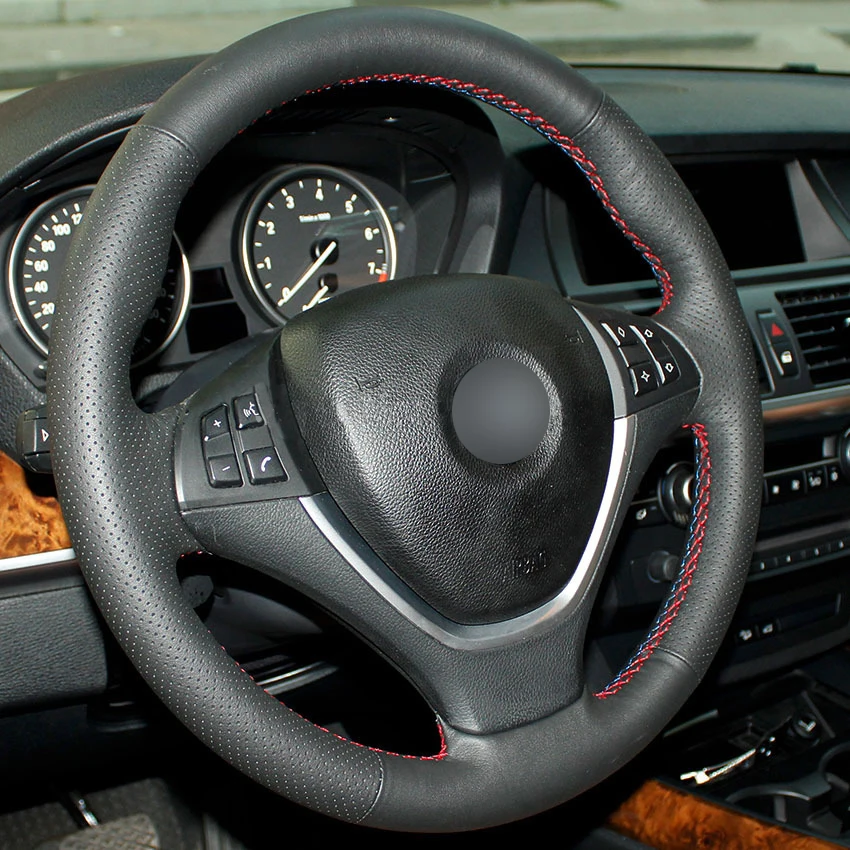 Черный чехол из натуральной кожи для BMW E70 X5 2008 2009 2010 2011 2012 2013 E71 X6 2014|Чехлы на руль| |