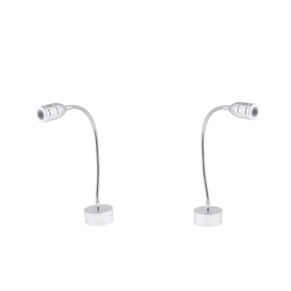 2PCS Marine Boat RV Reading Chart Light Switch Lamp for Bedside Wall Mount - Adjustable Gooseneck 12V 2W - Silver
