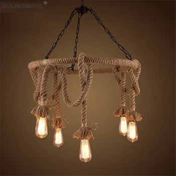 

Retro 6 Heads Hemp Rope Pendant Light LED Edison Loft Decor Industrial Vintage Lighting Dining Room Hanging Lamp Iron Droplight