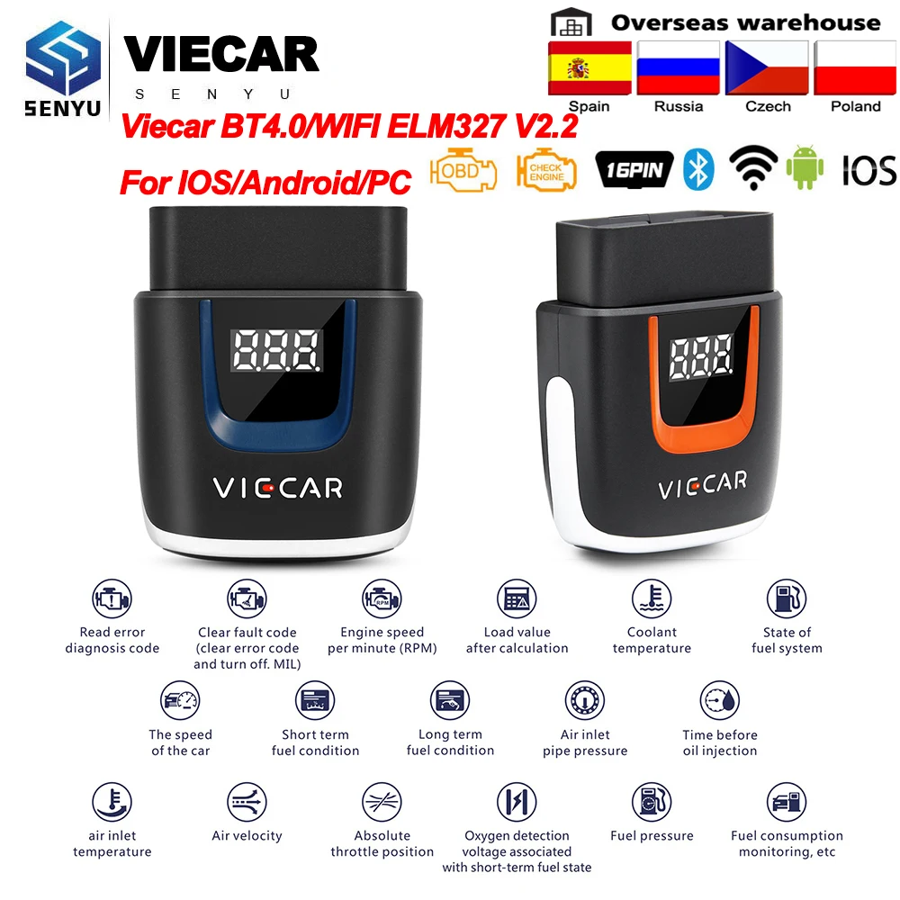 Obd2 wifi bluetooth 4.0 viecar elm327 v2.2 pic18f25k80 usb scanner elm 327 obd 2 obd2 carro ferramenta de diagnóstico para android/ios