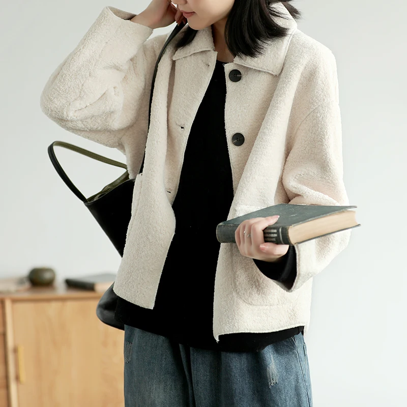 Autumn Winter Jackets Women Fashion Loose Blended Coat New Ladies Cardigan Tops Pocket Long-sleeved Mori Girl Jackets - Цвет: Бежевый