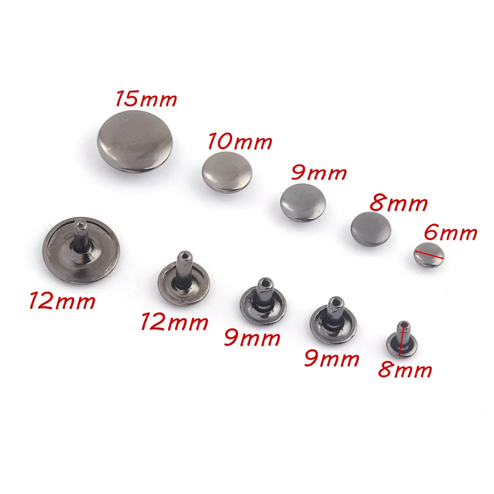 Gunmetal Double Cap Metal Button Round Rivet Studs For Purse Bags Handbags Shoes Belts Leather Craft Webbing Diy 50Sets