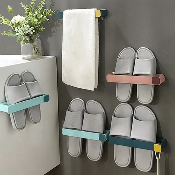 

Plastic Punch-free Shoes Rack Bath Rail Hanger Rack Shoes Holder Bathroom Wall Mounted Hanging Hanger