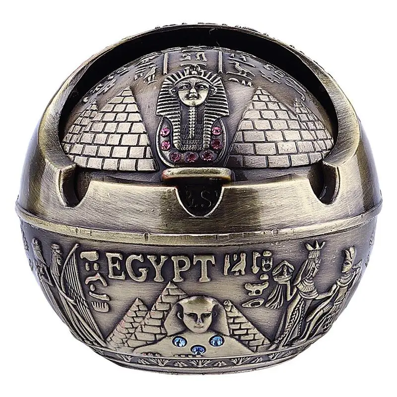 

1Pc Ashtray with Lid Windproof Creative Chic Egypt Style Ashtray Cigarette Butt Container Desktop Decor for Office Bar Home