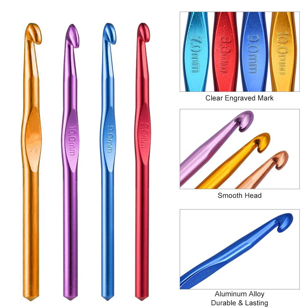 Aluminum Crochet Hook Set 7-10mm Knitting Needles Weave Needles with Large  Eye Blunt Needles and Stitch Markers Knitting Craft - AliExpress