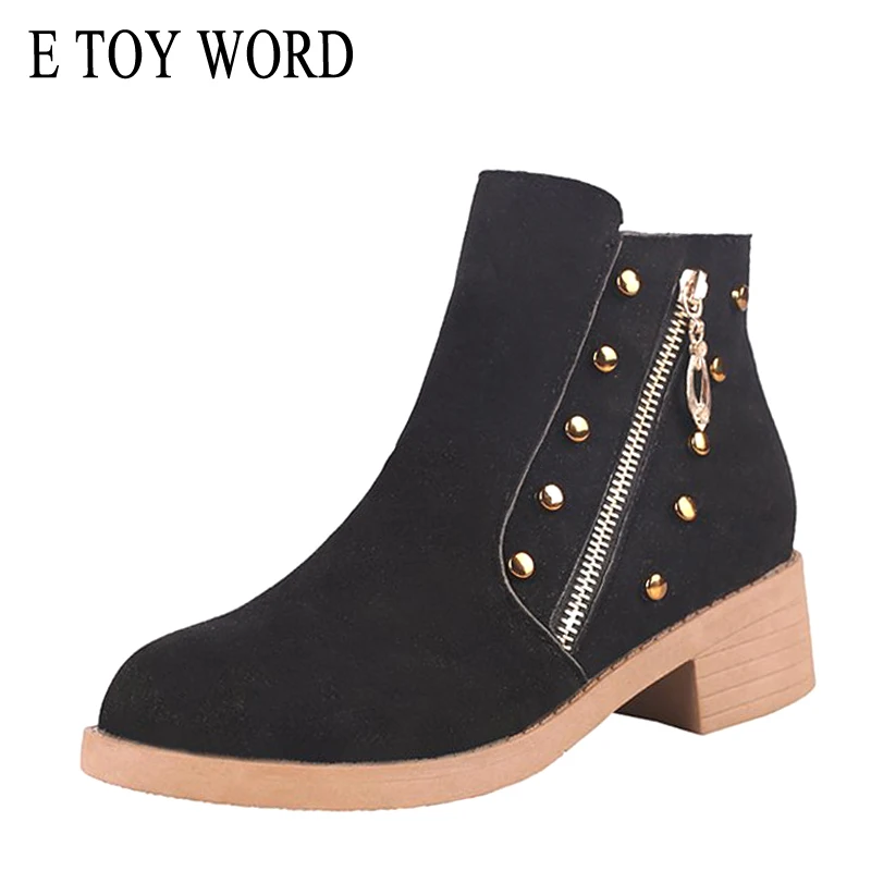 

E TOY WORD Fashion Women Shoes Thick heel Martin boots platform Booties waterproof platform Low-heel ankle boots women Size 39