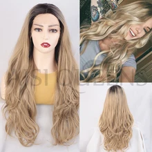 Aisi Queens парик на кружеве синтетический длинный волна воды средняя часть золотой черный натуральные волосы для черных белых женщин косплей парик