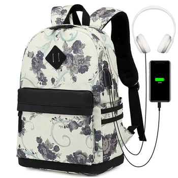 

Women Backpack Floral Printed Mochila Oxford School Bag For Teenage Girl USB Female Backbag Lady Travel Bag Laptop Back Pack