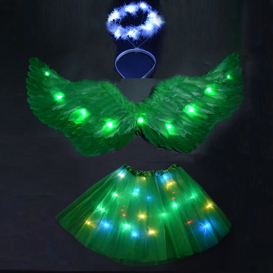 Для взрослых детей Крыло ангела оголовье юбки пачки светодиодный светильник вечерние Косплей танцевальное шоу светящийся карнавальный свадебный костюм - Цвет: dark green