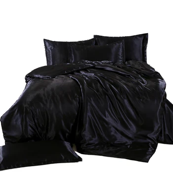 

Nordic Style Silk Bedding Set Queen Size Satin Grey Duvet Cover Solid Color Set Simple Beautiful Bedclothes Wholesale Satin New
