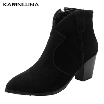 

Karinluna Plus Size 46 Wholesale 2019 Ankle Boots Women Shoes Black Gray Shoes Woman Western Boots Female