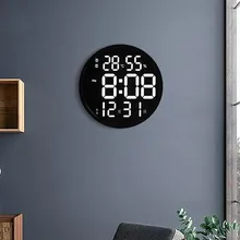 Digital Electronic LED Wall Clock Luminous Large Clock Digital Temperature And Humidity Electronic Clock Modern Design 12 Inches