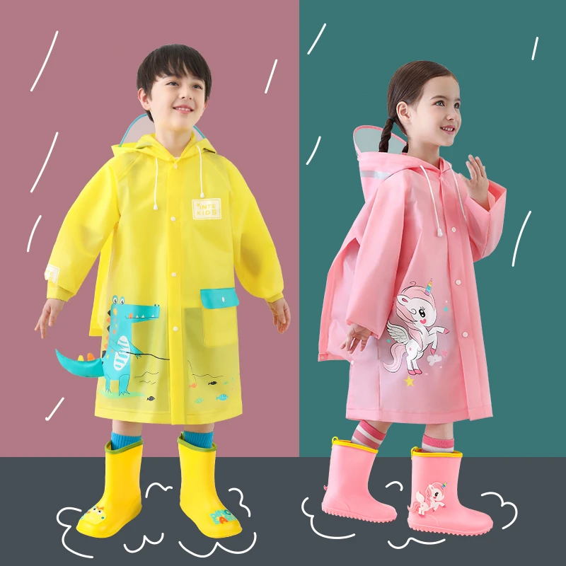 

2023 Cartoon Dinosaur Kids Rain Coat Children Windproof Poncho Boys Girls Rainwear Student Green Outdoor Waterproof Raincoats