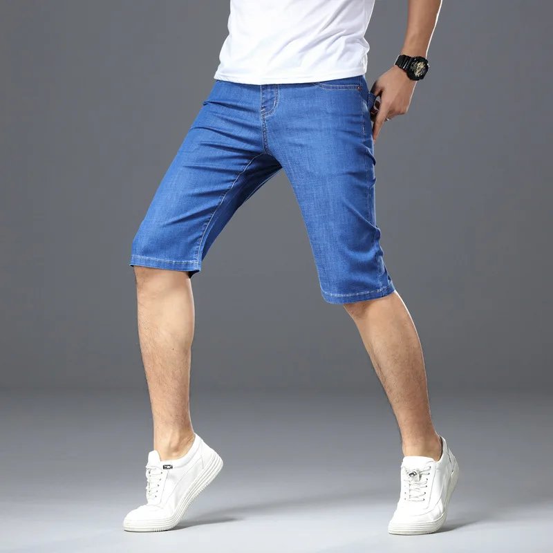 men's Casual denim shorts Extra large size men's Breathable elastic waist knee length summer compression shorts men plus size