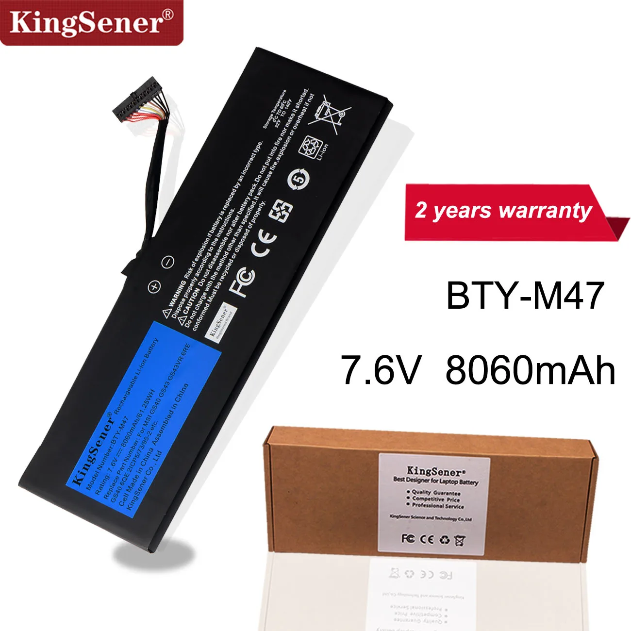 Meilleur KingSener Nouveau BTY M47 batterie d ordinateur portable pour MSI GS40 GS43 GS43VR 6RE GS40 6QE 2ICP5 73 95 2 7.6V 8060 mAh 61.25WH 2 Ans De Garantie