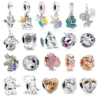 

Boosbiy 2pc Sparkling Owl Leaves Charm Beads fits Brand Bracelets Necklaces For Women DIY Jewelry Making Cute Frog Dragon
