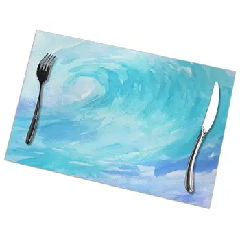 

6 Pcs Placemat Ombre Wave Watercolor Fabric Table Mats Tableware Kitchen Tool Table Mats