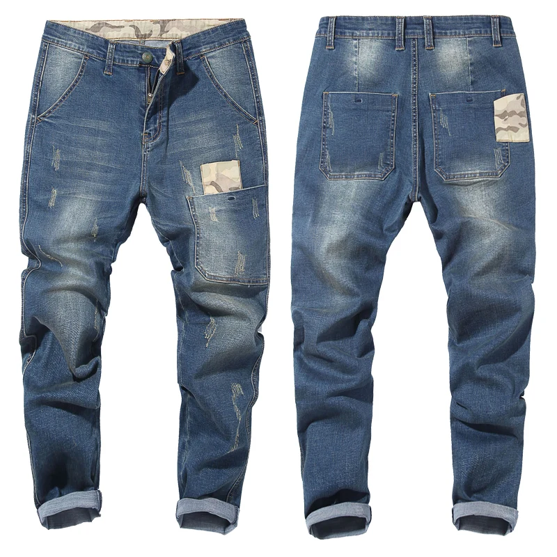 Pantalones vaqueros elásticos ajustados de empalme de camuflaje para hombre, Jeans clásicos de algodón con múltiples bolsillos, informales, de talla grande 44 46 48