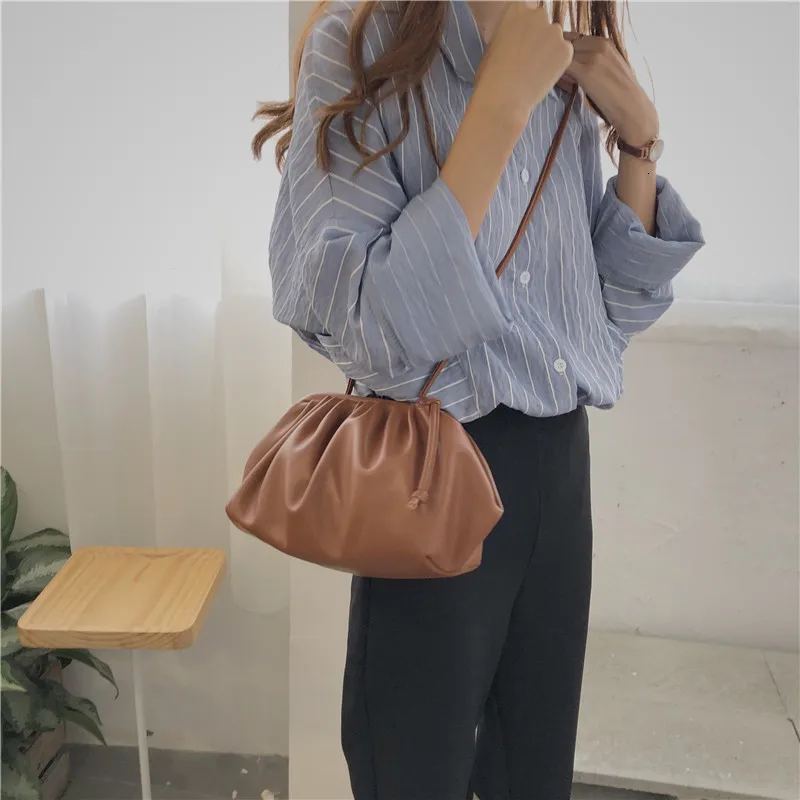 Soft Cloud PU Leather Women Handbag New Dumpling Crossbody Bag Shell Light Weight Shoulder Messenger Bag Folds Clutch Bag