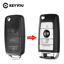 KEYYOU-carcasa de llave remota de 3 botones para coche, funda modificada con tapa para VW Golf 4 5 Passat B5 B6 Polo Touran Jetta Seat Skoda, sin hoja de llave