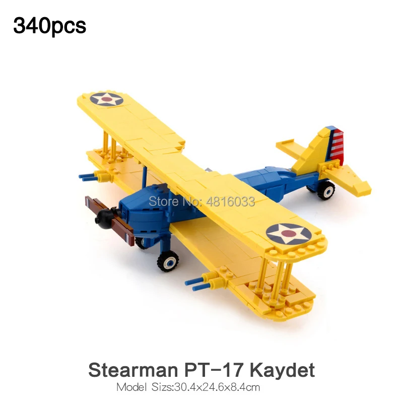 

Stearman PT-17 Kaydet model aircraft compatible legoinglys military ww2 series gun weapons building blocks toys children gift