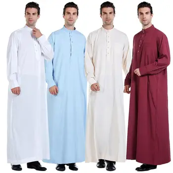

New arrive 2020 muslim clothing mens Standing collar abayas long sleeve robe dubai arab turkey malay islamic dress for men