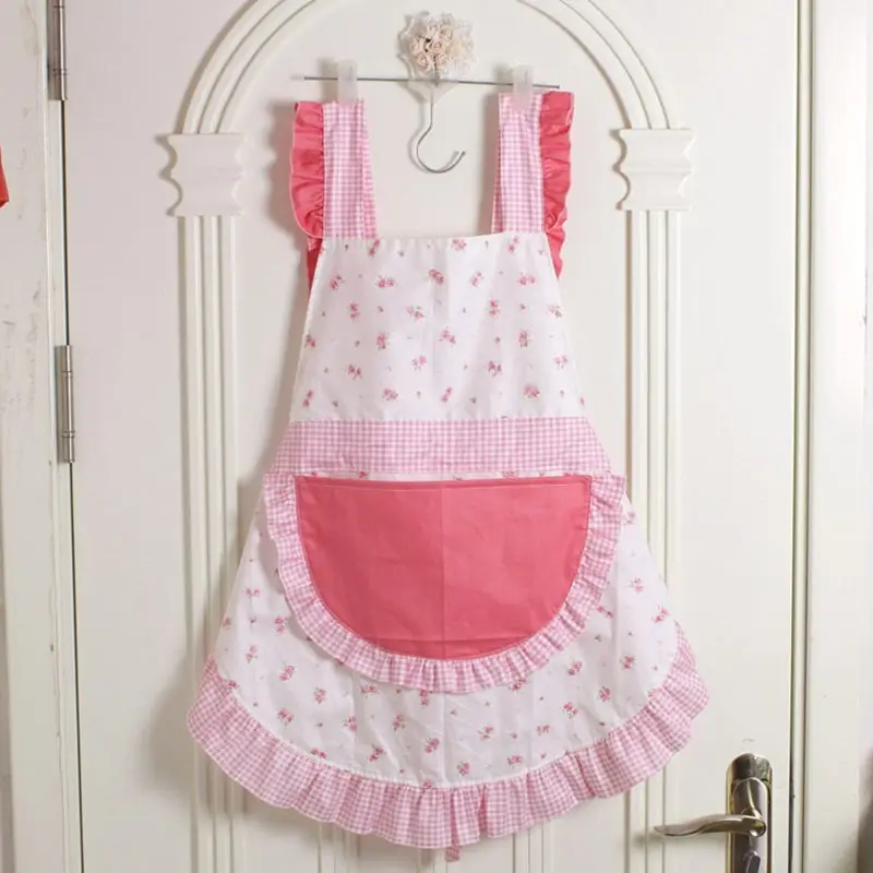 Korean style ruffle lace aprons for women baking mats apron kitchen helper cooking gloves princess pocket not waterproof sale