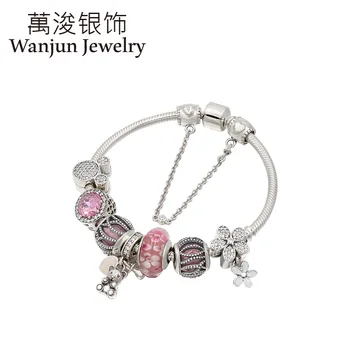 

Wanjun Jewelry 100%925 Sterling Silver Micki Beads Charm Bracelets & Bangle Snake Chain Suitable Brand Bracelet