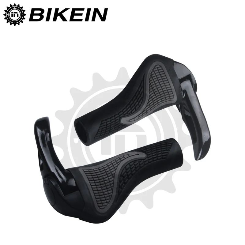 BIKEIN-Эргономичный руль для велосипеда, руль для велосипеда, детали для горного велосипеда, наконечники для горного велосипеда, резина+ алюминиевая ручка, 2 цвета - Цвет: Black