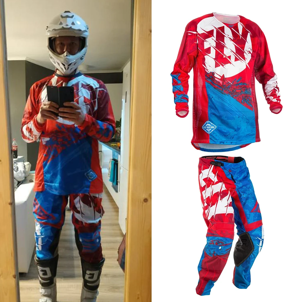 Adult Mountain Bike Protective Riding Set Fly Fish Racing ATV Protective Motocross Jersey + Pants Gear Set Suit S-XXXL Size 