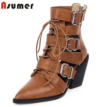 

ASUMER 2020 newest ankle boots women pointed toe European Style hollow out summer shoes pointed toe buckle wedges boots woman