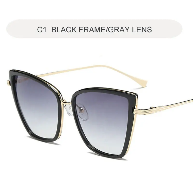 C1 BLACK Новые брендовые дизайнерские солнцезащитные очки Cateye, женские винтажные металлические очки, зеркальные ретро очки Lunette De Soleil Femme UV400 - Цвет линз: C1 BLACK