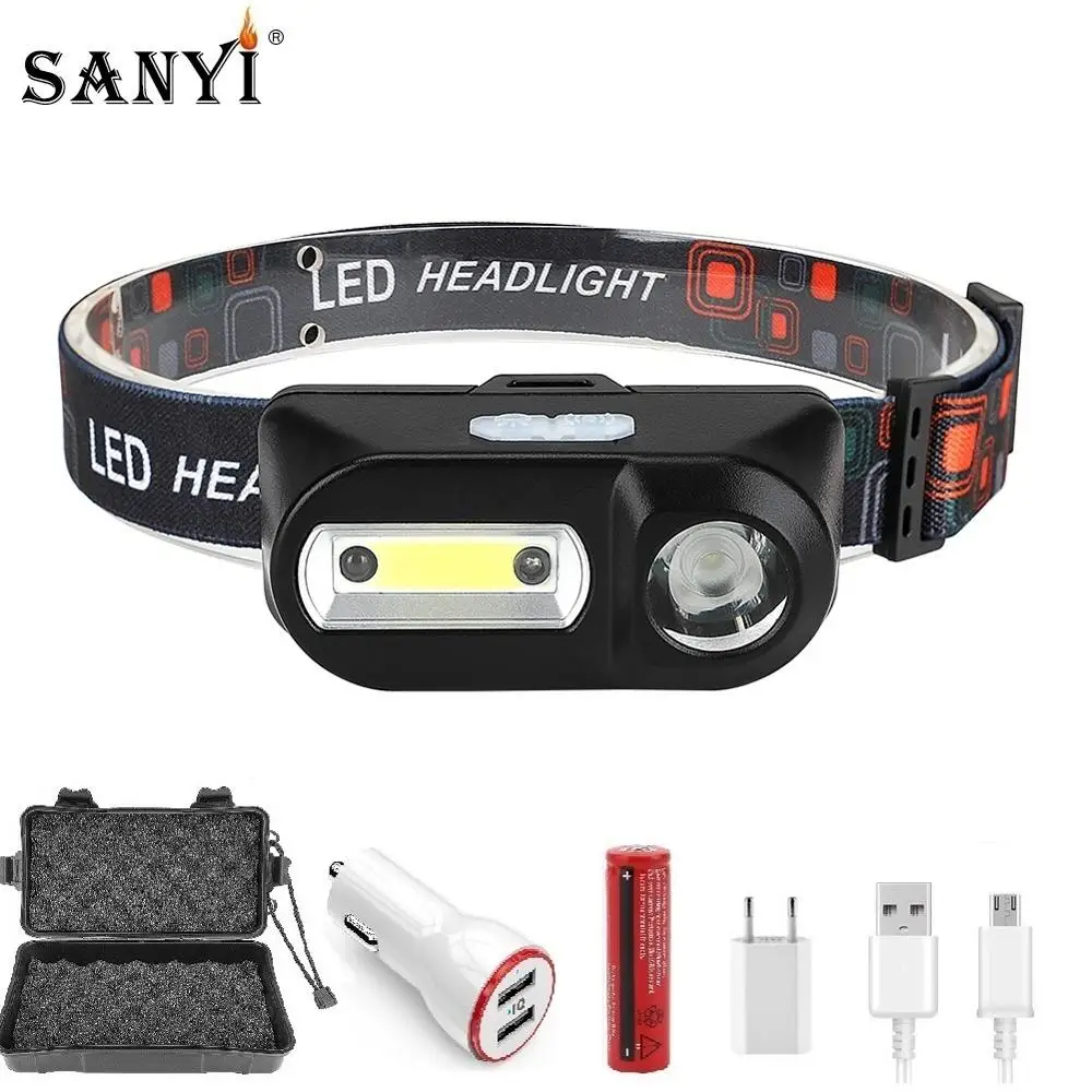 Powerfull COB LED Headlamp USB Rechargeable 18650 Headlight Body Motion Sensor Head Flashlight Camping Lamp Torch Lantern | Лампы и
