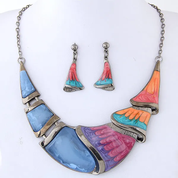 KMVEXO Geometric Resin Pendant Beads Jewelry Sets For Women 2020 Statement Necklace Acrylic Marble Earrings Jewelry Set Bijoux - Image 4