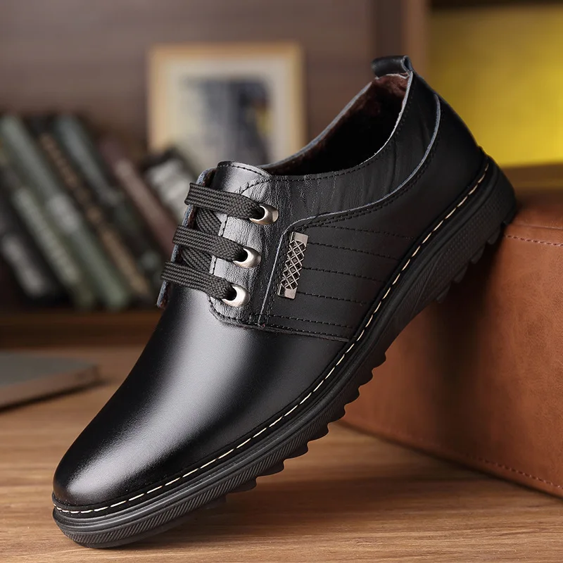 

Winter New Style Leather Shoes Men Business Casual Shoes Korean-style plus Velvet Warm Leather Shoes Men's Genuine Leather Shoe