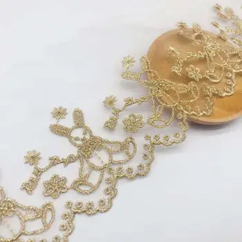 

2Yards Rabbit Soft Ivory Mesh Gold Thread Polyester Fabric Venise Lace Trim Embroidery Sewing Crafts Doll Material Lace Edge