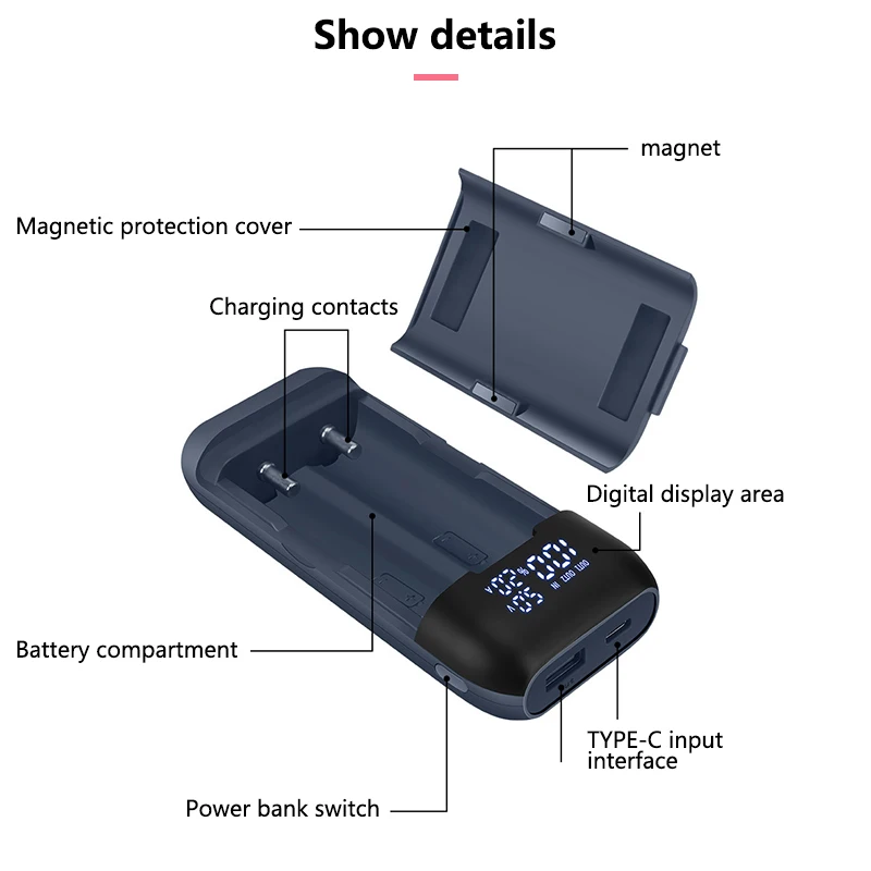 banco potência qc3.0 pd portátil 18w caso
