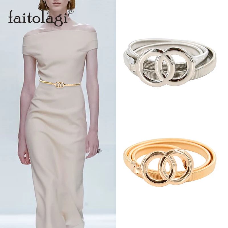 Cinturones elásticos para mujer cinturones de cintura de cadena de plata cinturones de vestir de placa de Metal mujer ceinture femme - AliExpress Accesorios para la