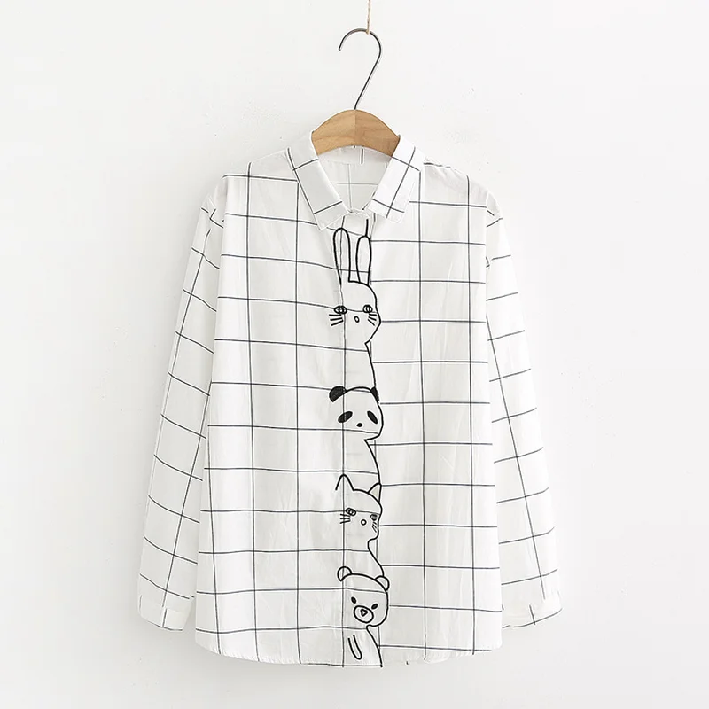 Женская простая белая блузка Повседневная универсальная клетчатая хлопковая