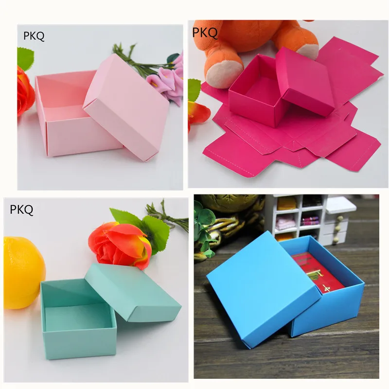 

100pcs 6.5*6.5*3.8cm Kraft Paper Gift Boxes With Lid Handmade Soap Packing Box Jewelry/Cake/Handicraft/Candy Storage Paper Boxes