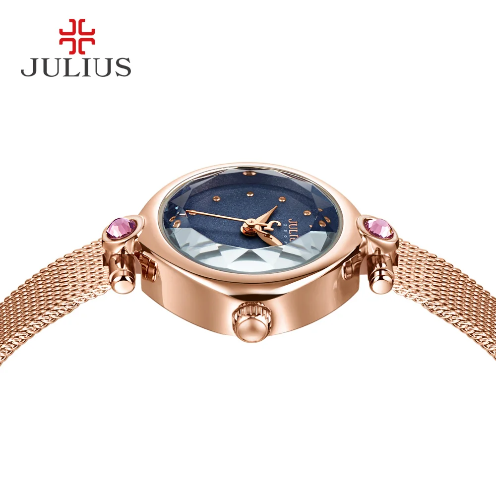 JULIUS 2017 зимняя синяя розовая Золотая тоновая сетка кварцевая аналоговая Роза