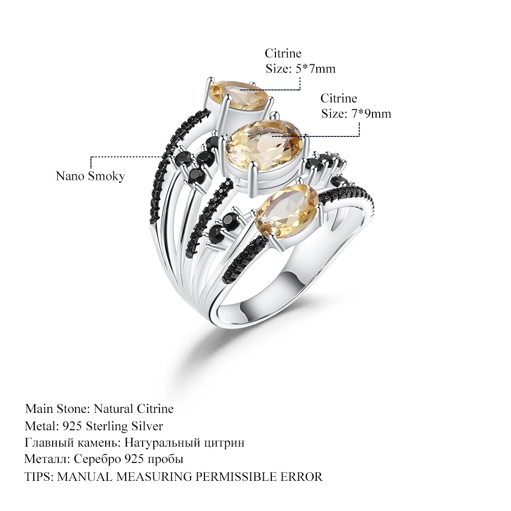 Ювелирное балетное кольцо 3.42Ct с натуральным цитрином, камень по месяцу рождения, 925 пробы, серебро, три камня, винтажные кольца для женщин, подарок, хорошее ювелирное изделие