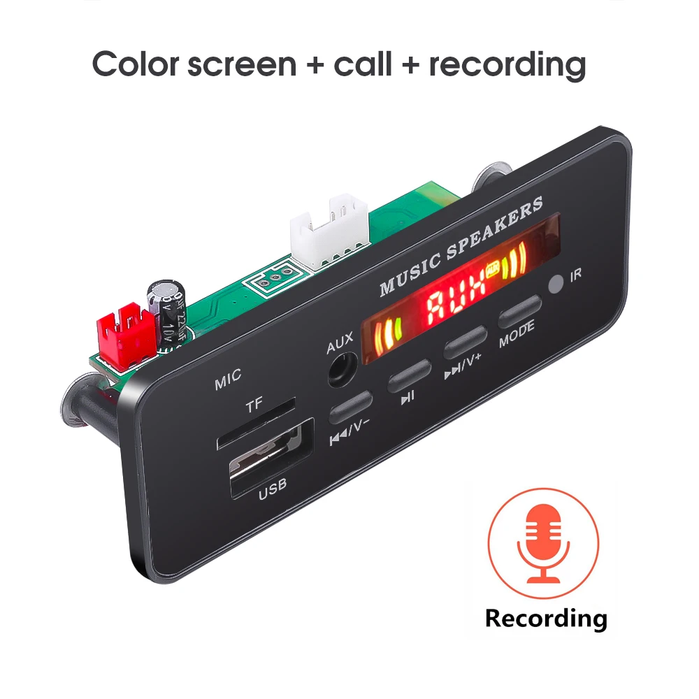Kebidu 12V Bluetooth 5.0 Wireless Mp3 Wma Decoder Board Registrazione Vivavoce Usb Fm Aux Tf Modulo Scheda Sd Con Autoradio Mic