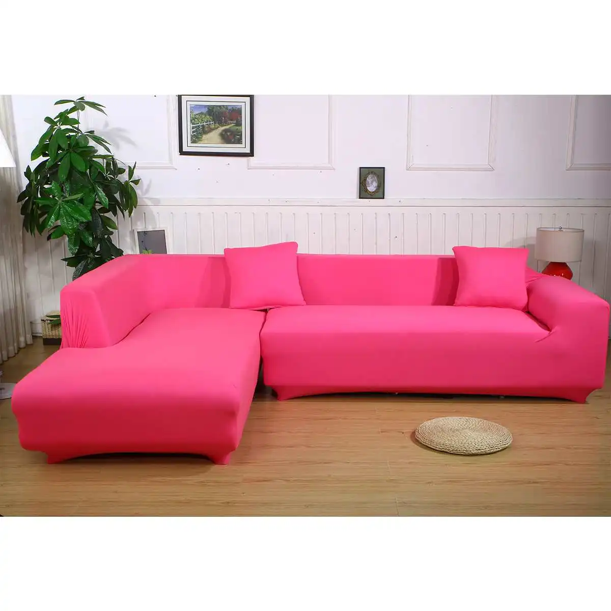 Pink Тонкий флисовый чехол для дивана сплошной цвет все включено чехол для дивана эластичный стрейч полный Чехол для дивана 4 местный 235-310 см - Цвет: Pink