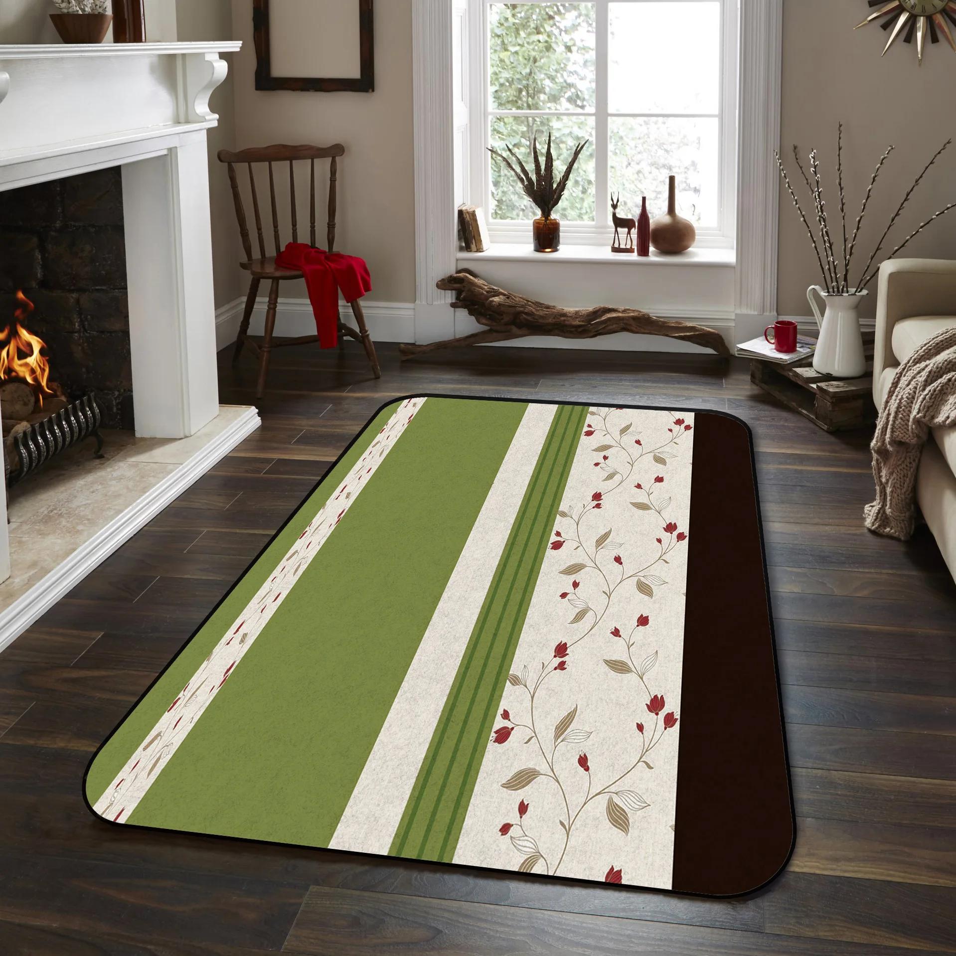 CHARMHOME Soft Carpet Anti-slip Rug Vintage Flower Green Carpet for Living Room Bedroom Mat Home Decoration Accessories