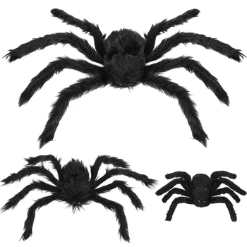 

3Pcs Black Big Halloween Plush Spiders Kids Children Toy Plush Black Multicolour Style for Party Halloween Decoration 30/50/75Cm