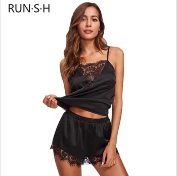 

Women Pijamas Sexy De Saten Mujer Sleeveless Nightwear Lace Satin Cami Trim Satin Cami Top Pijama Mujer Femme Sets Lingerie