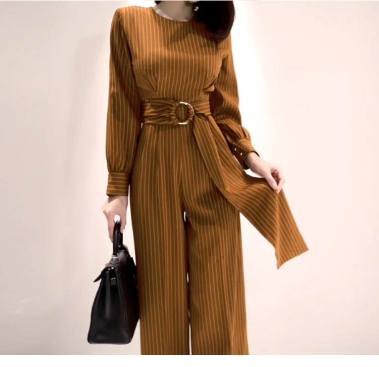 H Han Queen Solid Color Vintage Wide Leg Jumpsuits Women Autumn Winter Adjustable Waist Rompers Casual Bottoming Playsuits