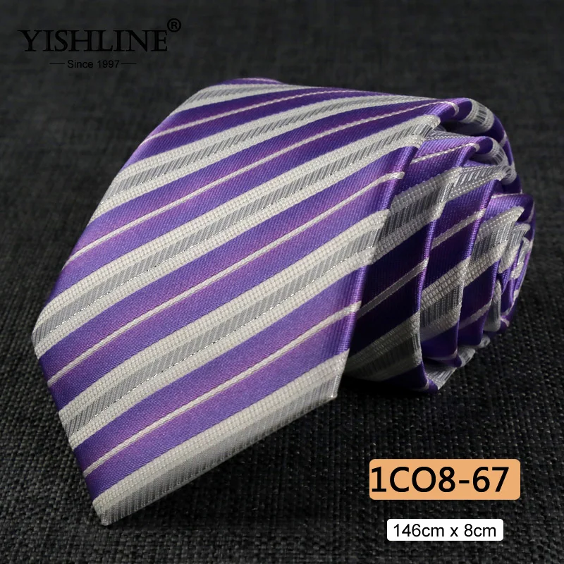 1CO8-67 YISHLINE, распродажа, 8 см, мужские галстуки, классический галстук, синий, для мужчин, в полоску, в клетку, серый, розовый, деловой галстук для жениха, свадебные аксессуары - Цвет: 1CO8-67