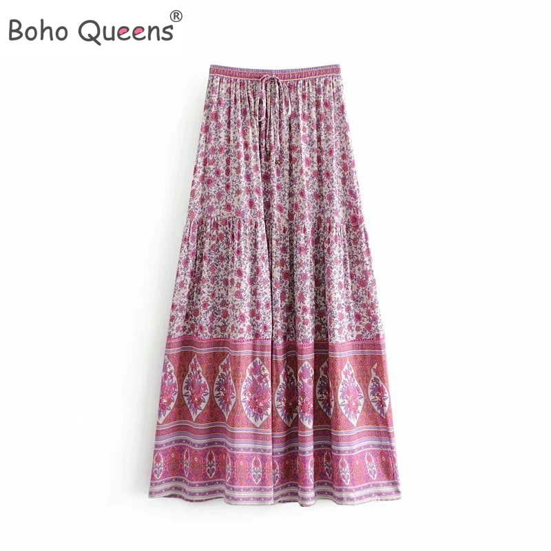 Boho Queens Модные женские хиппи пляжное в богемном стиле с цветочным принтом и юбка